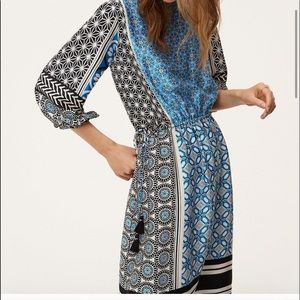 LOFT | Ocean Mosaic Tassel Tie Dress Blue XS